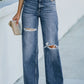 Sky Blue High Rise Ripped Straight Legs Loose Jeans