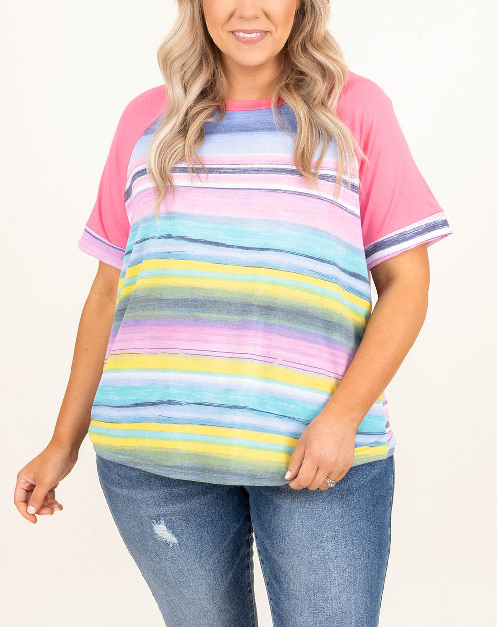 Striped Plus Size Raglan Sleeve Top
