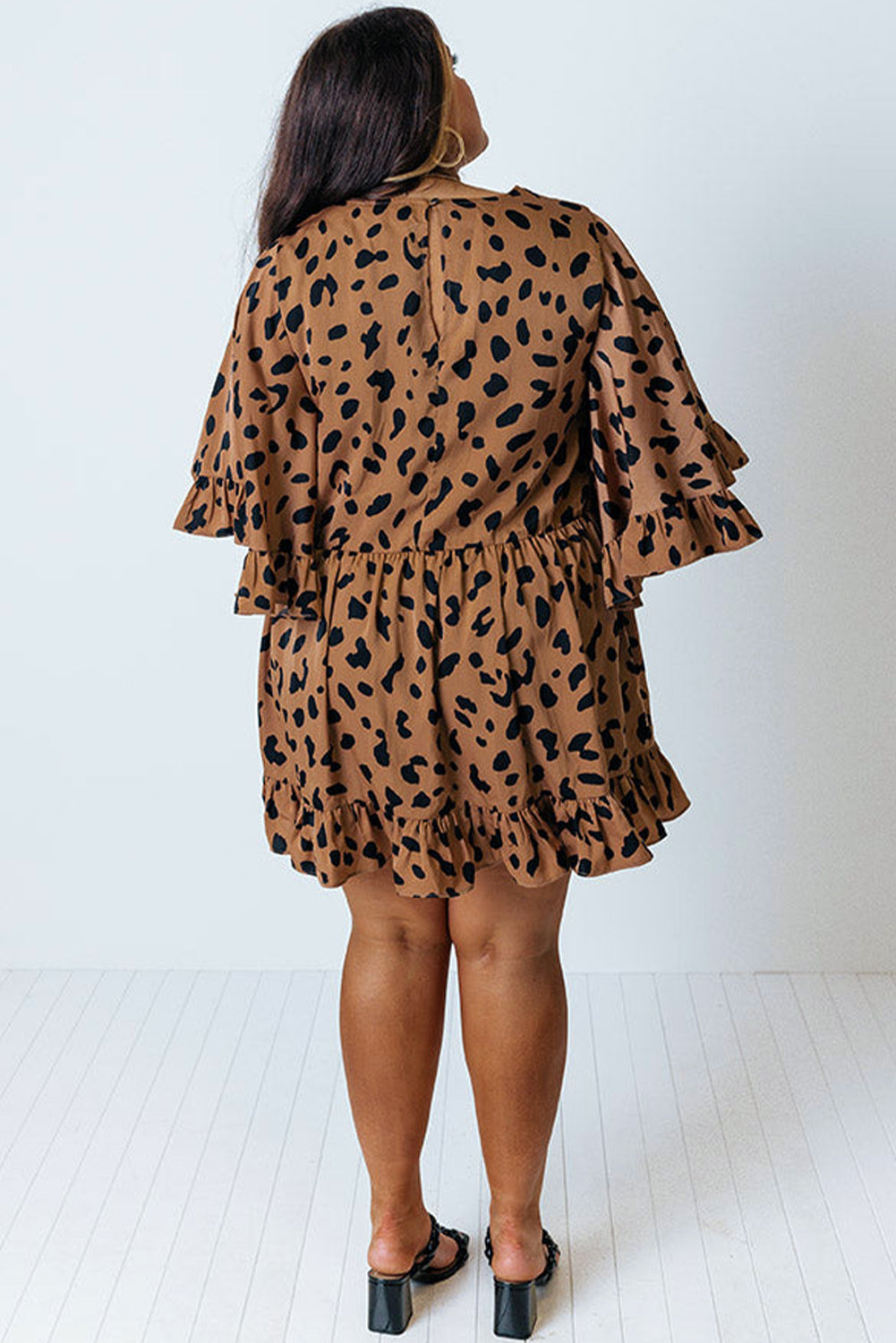 Plus Size Leopard Shift Dress with Ruffle