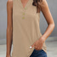 Solid Color Buttons V Neck Ribbed Tank Top