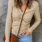 Drawstring Ruched Knit Long Sleeve Top