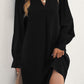 Black Split V Neck Ruffled Sleeves Shirt Dress