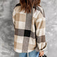 Plaid Color Block Buttoned Long Sleeve Jacket with Pocket