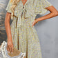 Floral Print Tie Knot Ruffled Short Sleeve Mini Dress