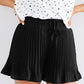 Black Drawstring Waist Flowy Pleated Shorts