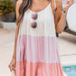 Pink Color Block Tassel Drawstring Lace-up Sleeveless Mini Dress