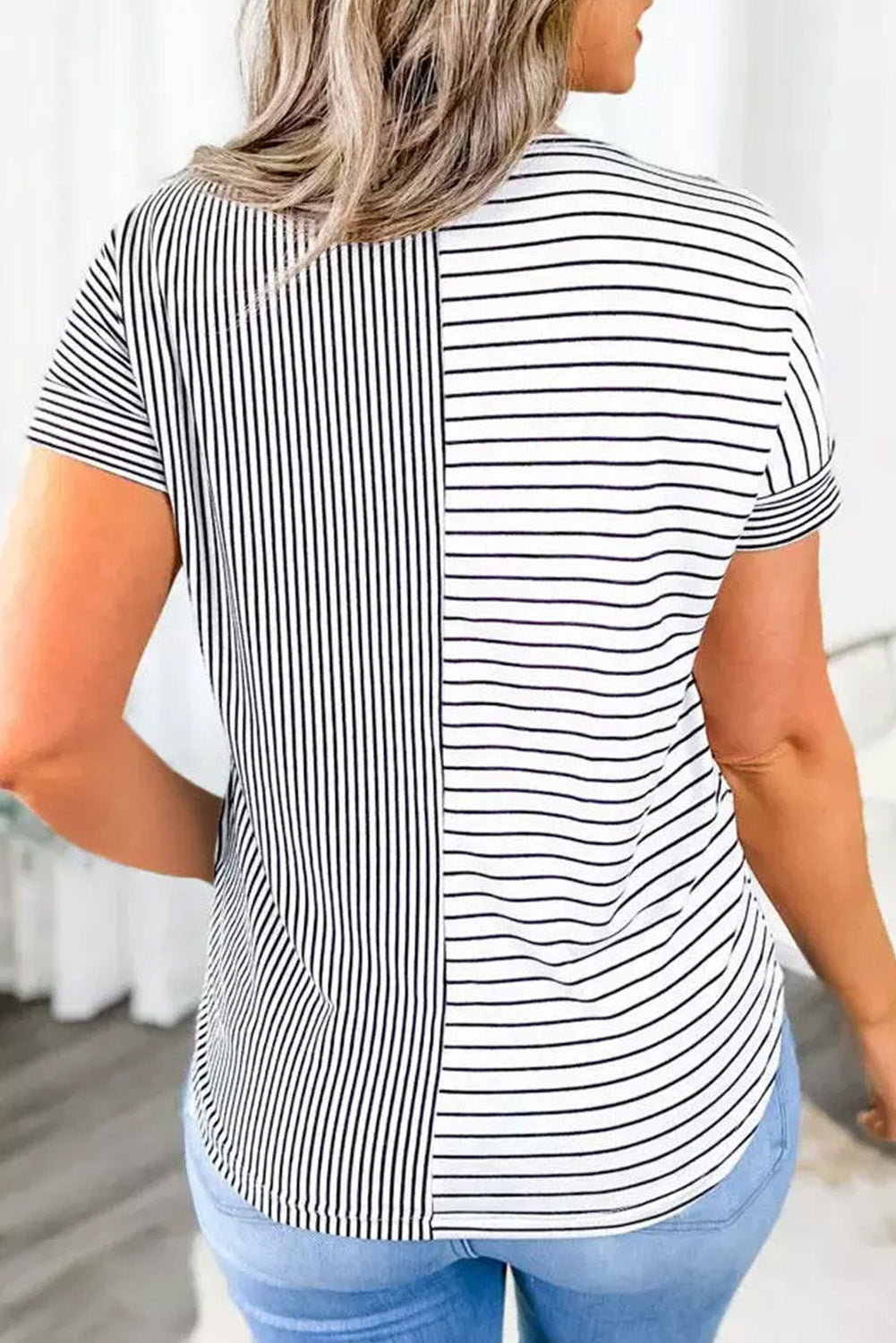 Mix Striped Print Chest Pocket T Shirt
