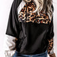 Black Leopard Print Contrast Stitching Hoodie