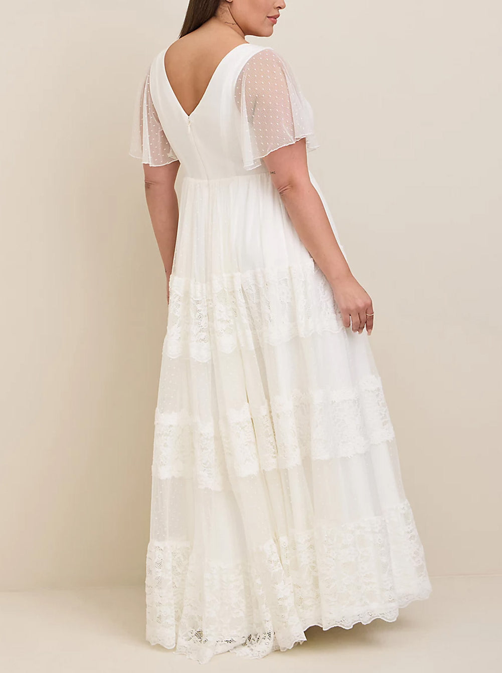 White Plus Size Lace A-line Boho Wedding Dress