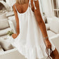 White Spaghetti Strap Square Neck Ruffled Textured Dress