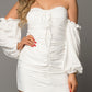 Shoulder Bubble Sleeve Ruched Bodycon Mini Dress