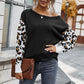 Autumn and winter fashion collision color stitching leopard sweater