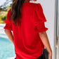 Solid Color Half Sleeve V Neck Blouse