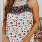 White Smocked Frilled Boho Floral Print Halter Tank Top