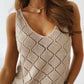 Khaki Rhombus Hollow-out Knitted Tank Top