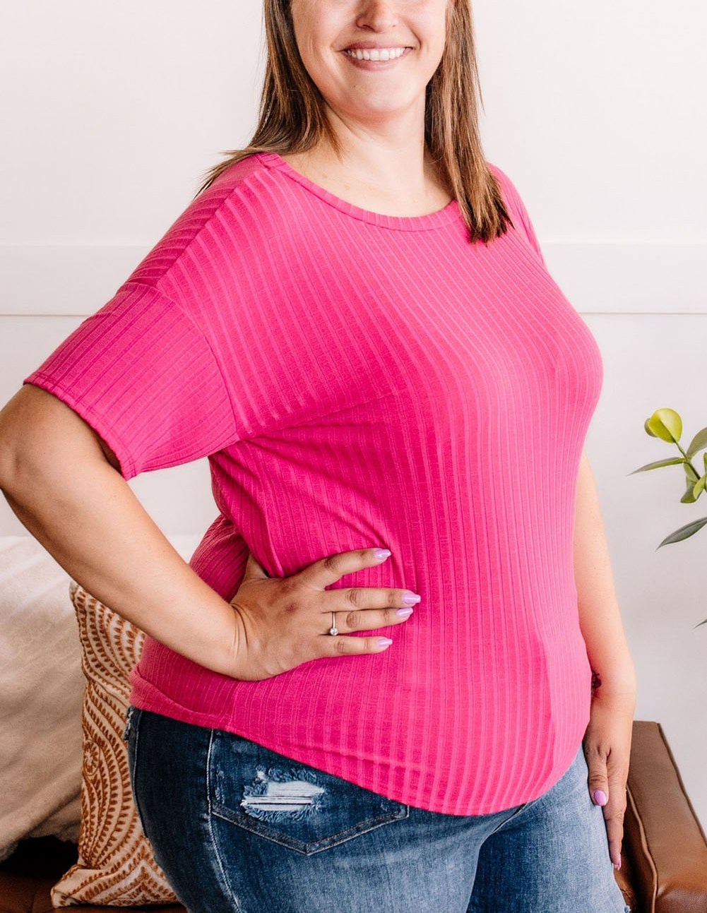 Rose Plus Size Ribbed Knit T-shirt