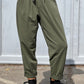 Green Casual Elastic Drawstring Waist Pants