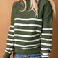Striped Turtleneck Long Sleeve Sweater with Buttons