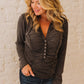 V Neck Buttons Ruched Long Sleeve Top