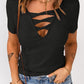 Strappy Hollow-out Neck Rib Knit T Shirt
