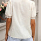 Lace Jacquard Short Sleeve V Neck Casual Shirt