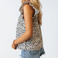 Leopard Ruffle Sleeve Embellished V-neck Blouse