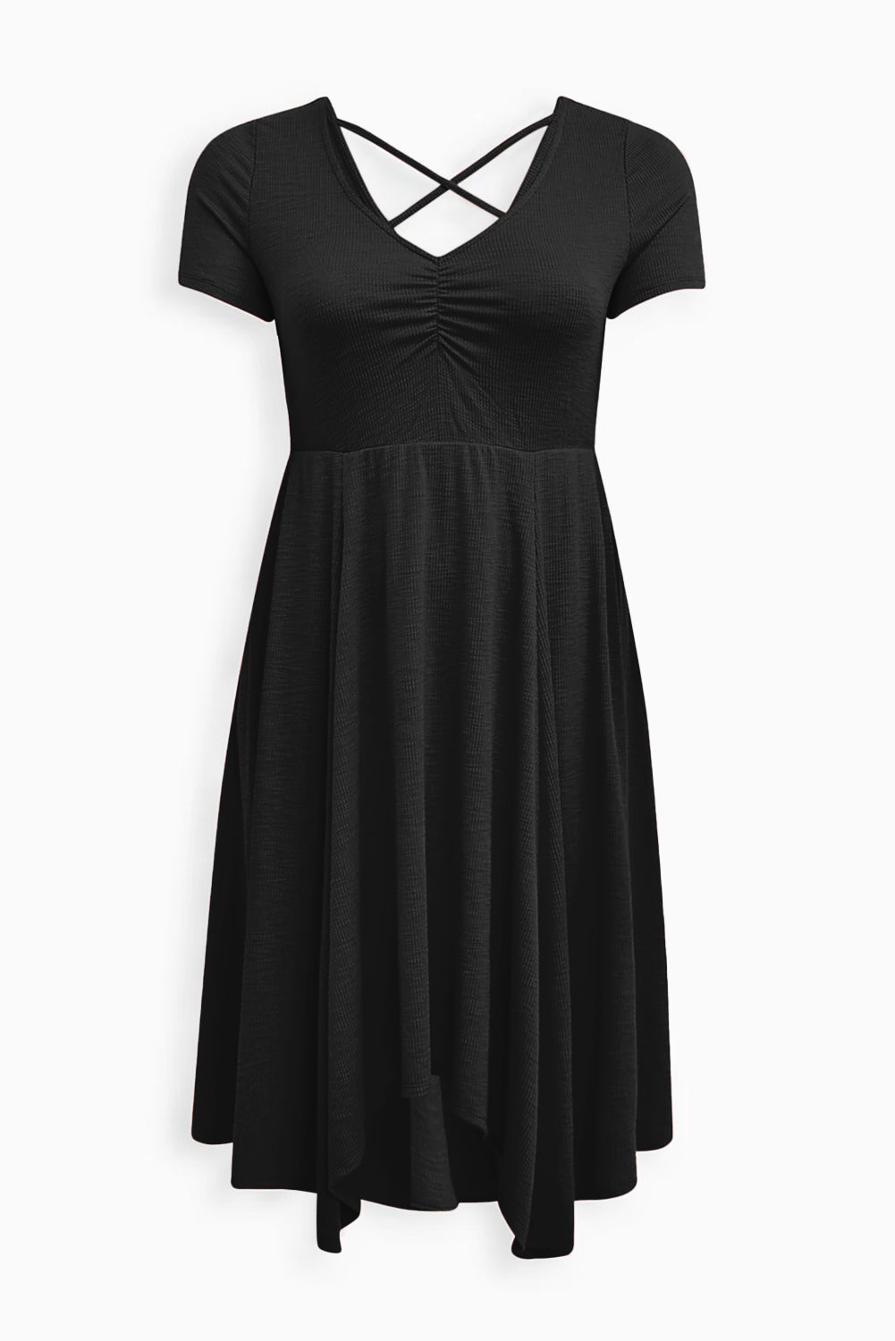 Black Plus Size Ruched Sweetheart Fit and Flare Midi Dress