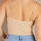 Ruched Spaghetti Strap Sleeveless V Neck Bodysuit