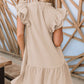 Beige Tiered Ruffled Sleeves Mini Dress with Pockets
