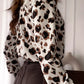 Beige Animal Leopard V Neck Long Sleeves Blouse