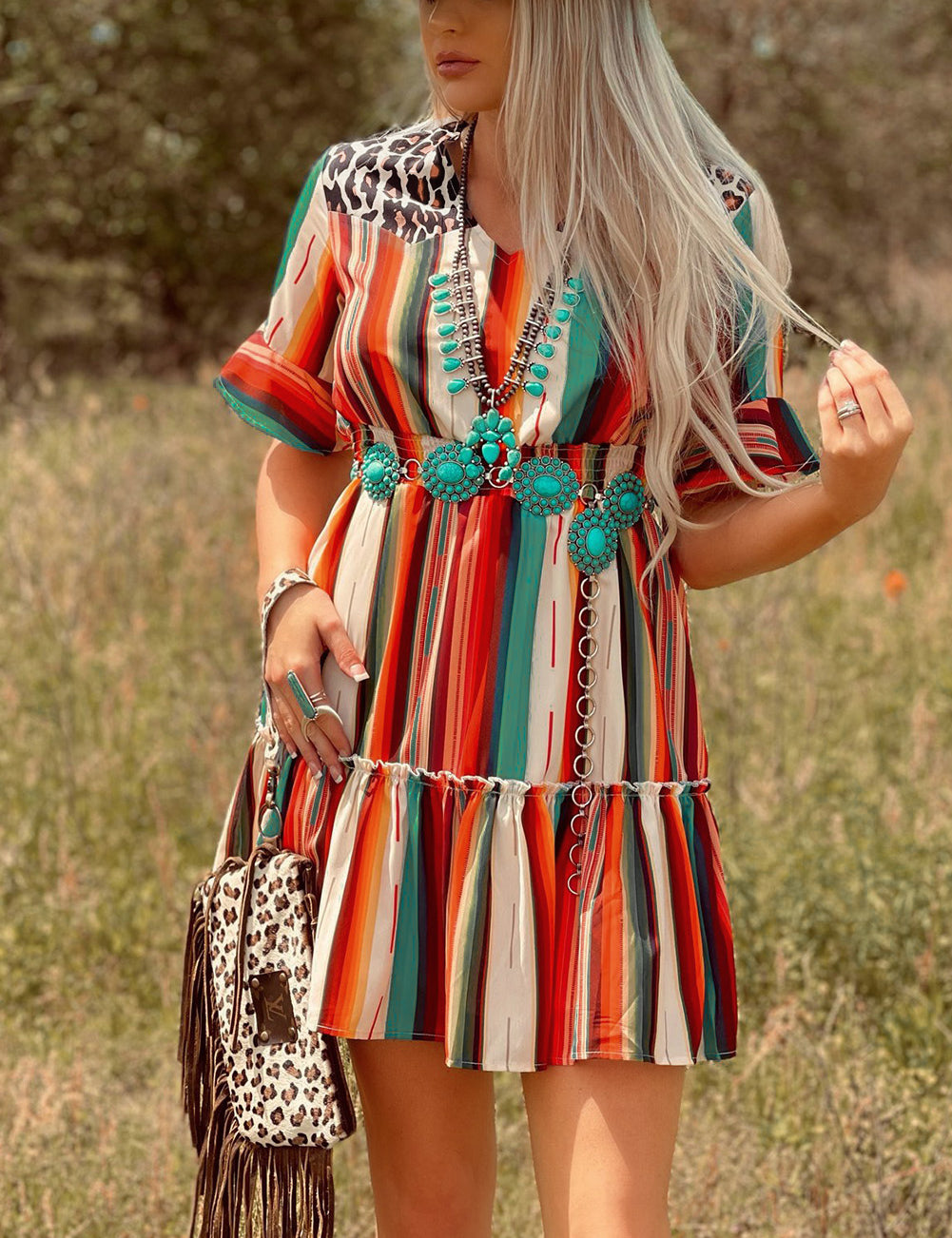 Serape Striped Leopard Mini Dress