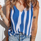 Blue Abstract Striped V Neck Knotted Straps Tank Top