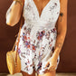 White Deep V Spaghetti Straps Lace Floral Romper