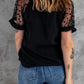 Black Polka Dot Mesh Patchwork Short Sleeve Blouse