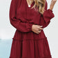 V Neck Long Sleeve Ruffle Tiered Mini Dress