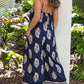 Blue Vintage Printed Spaghetti Strap Wide Leg Jumpsuit