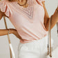 Pink Contrast Lace Scalloped Neck Petal Sleeves Top