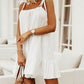 White Spaghetti Strap Square Neck Ruffled Textured Dress