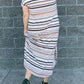White Striped Print V Neck Side Split Plus Size Dress