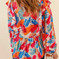 Paint Print Ruffled Detail Loose Blouse