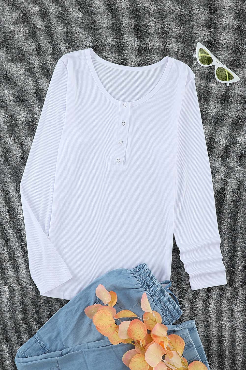 Black Scoop Neck Buttoned Front Long Sleeve Knitted Top