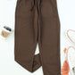 Brown Solid Drawstring Elastic Waist Pants with Pocket