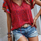 Bohemian style V-neck loose fitting blouse