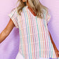 Striped Pintuck Tiered Cap Sleeve Blouse