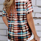Plaid Leopard Patchwork Pocket Short Sleeve Shirt