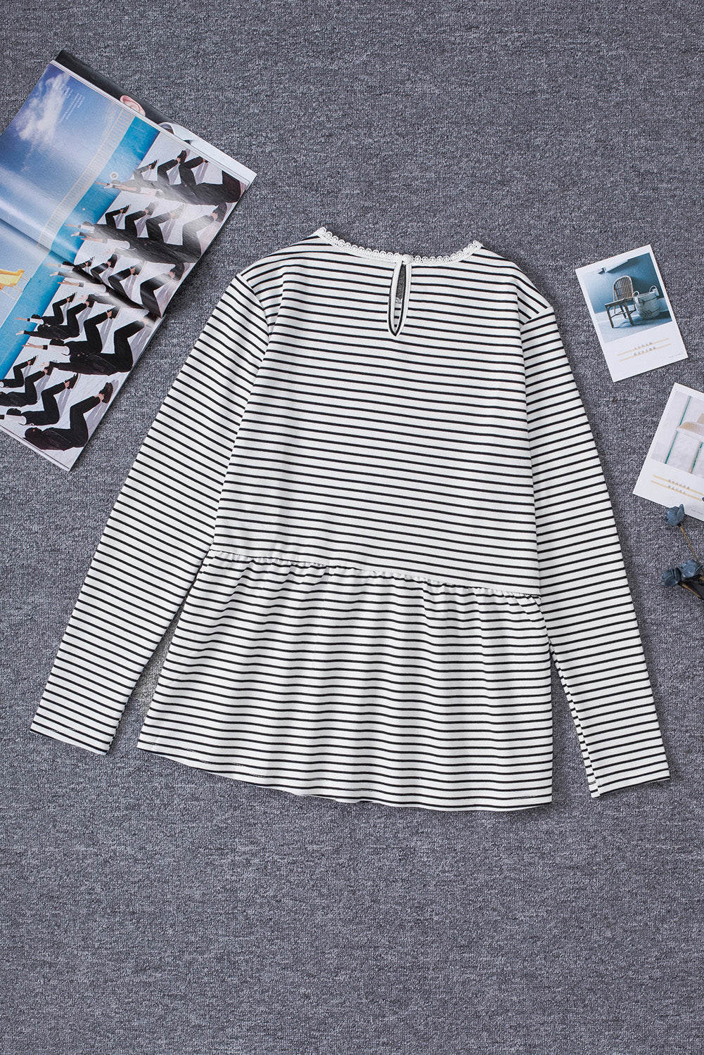 Flowy A-line Stiped Print Long Sleeve Top