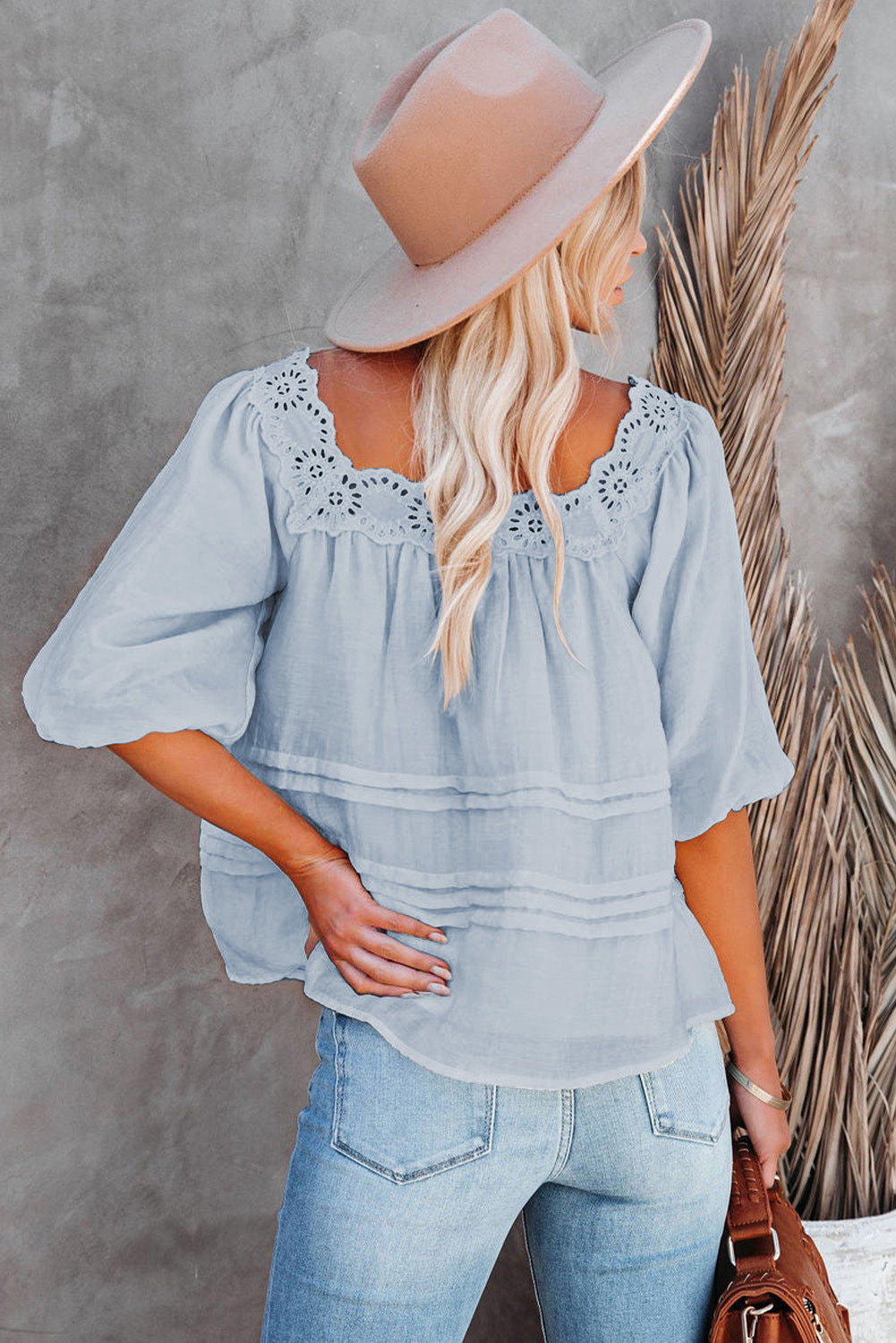 Puff Sleeve Eyelet Babydoll Blouse