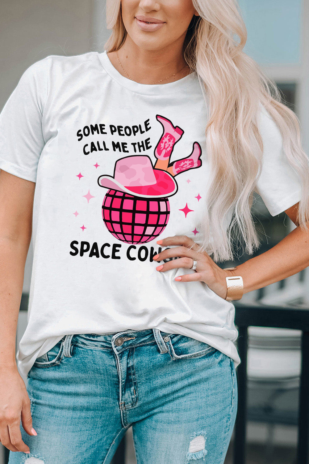 Western SPACE COWGIRL Short Sleeve Graphic Tee
