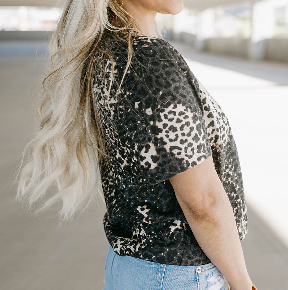 MAMA Leopard Print Short Sleeve Casual Graphic Tee