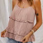 Pink Tiered Ruffled Spaghetti Straps Tank Top